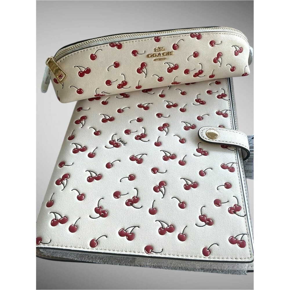 Coach Cherry Print Notebook & Pencil Case Set Journal Stationery Gift NWT